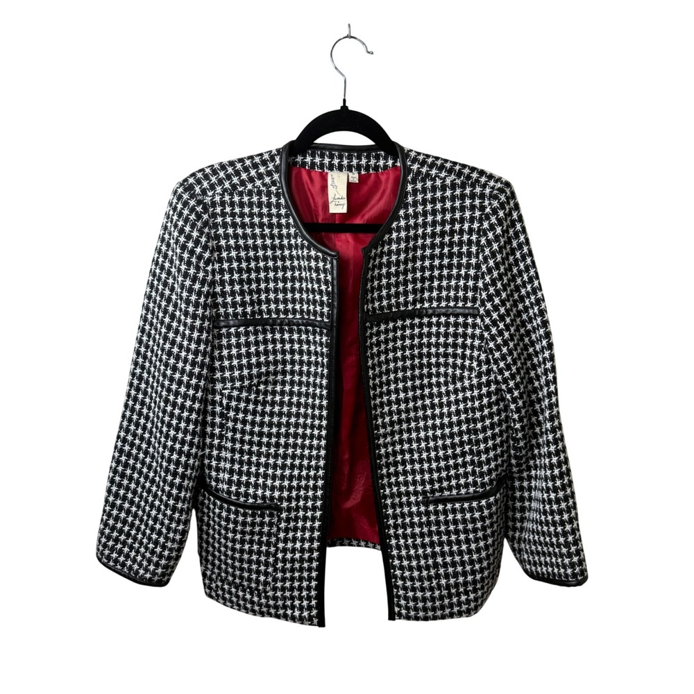 Lavender & Honey Black White Houndstooth Open Front Jacket Academia Preppy Small
